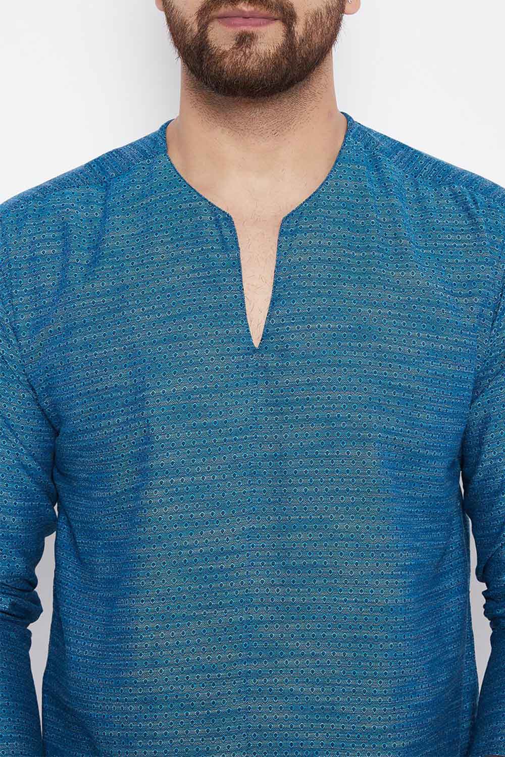 Buy Blended Cotton Solid Kurta in Blue Online - Zoom Out