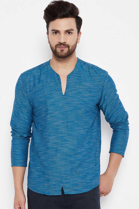 Buy Blended Cotton Solid Kurta in Blue Online