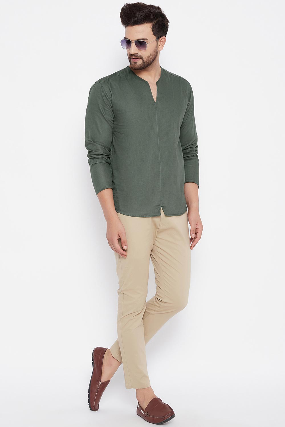 Buy Rayon Solid Kurta in Green Online - Back