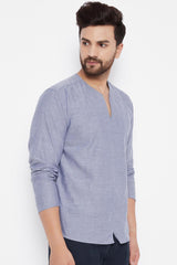 Buy Blended Cotton Solid Kurta in Grey Online - Side