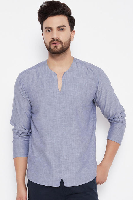 Buy Blended Cotton Solid Kurta in Grey Online