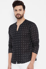 Buy Blended Cotton Woven Kurta in Black Online - Front