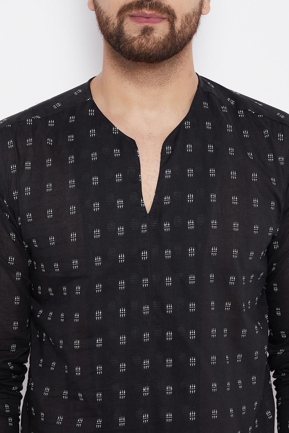 Buy Blended Cotton Woven Kurta in Black Online - Zoom Out