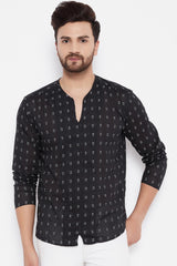 Buy Blended Cotton Woven Kurta in Black Online