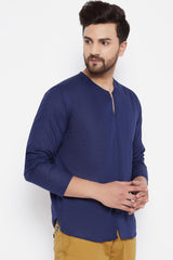 Buy Blended Cotton Woven Kurta in Blue Online - Side