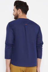 Buy Blended Cotton Woven Kurta in Blue Online - Zoom In