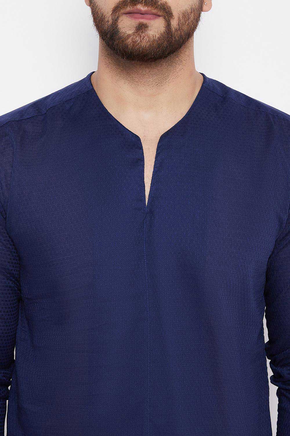 Buy Blended Cotton Woven Kurta in Blue Online - Zoom Out