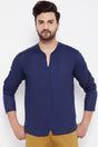 Buy Blended Cotton Woven Kurta in Blue Online