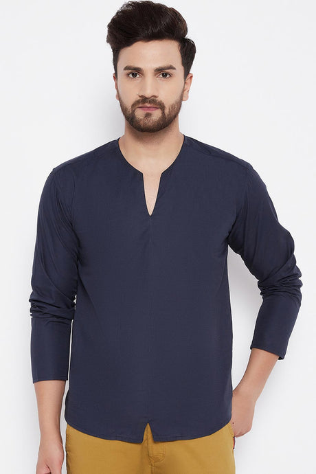 Buy Blended Cotton Striped Kurta in Blue Online