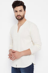 Buy Blended Cotton Solid Kurta in White Online - Front