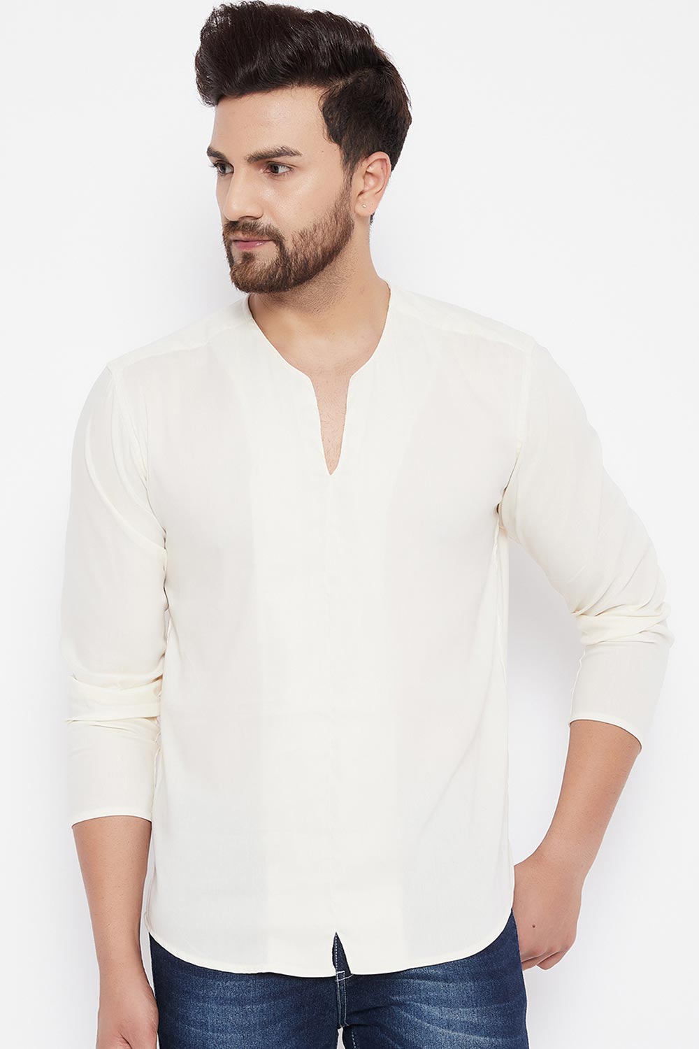 Buy Blended Cotton Solid Kurta in White Online