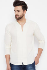 Buy Blended Cotton Solid Kurta in White Online