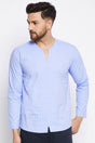 Buy Men's Cotton Checks Print Short Kurta in Blue Online