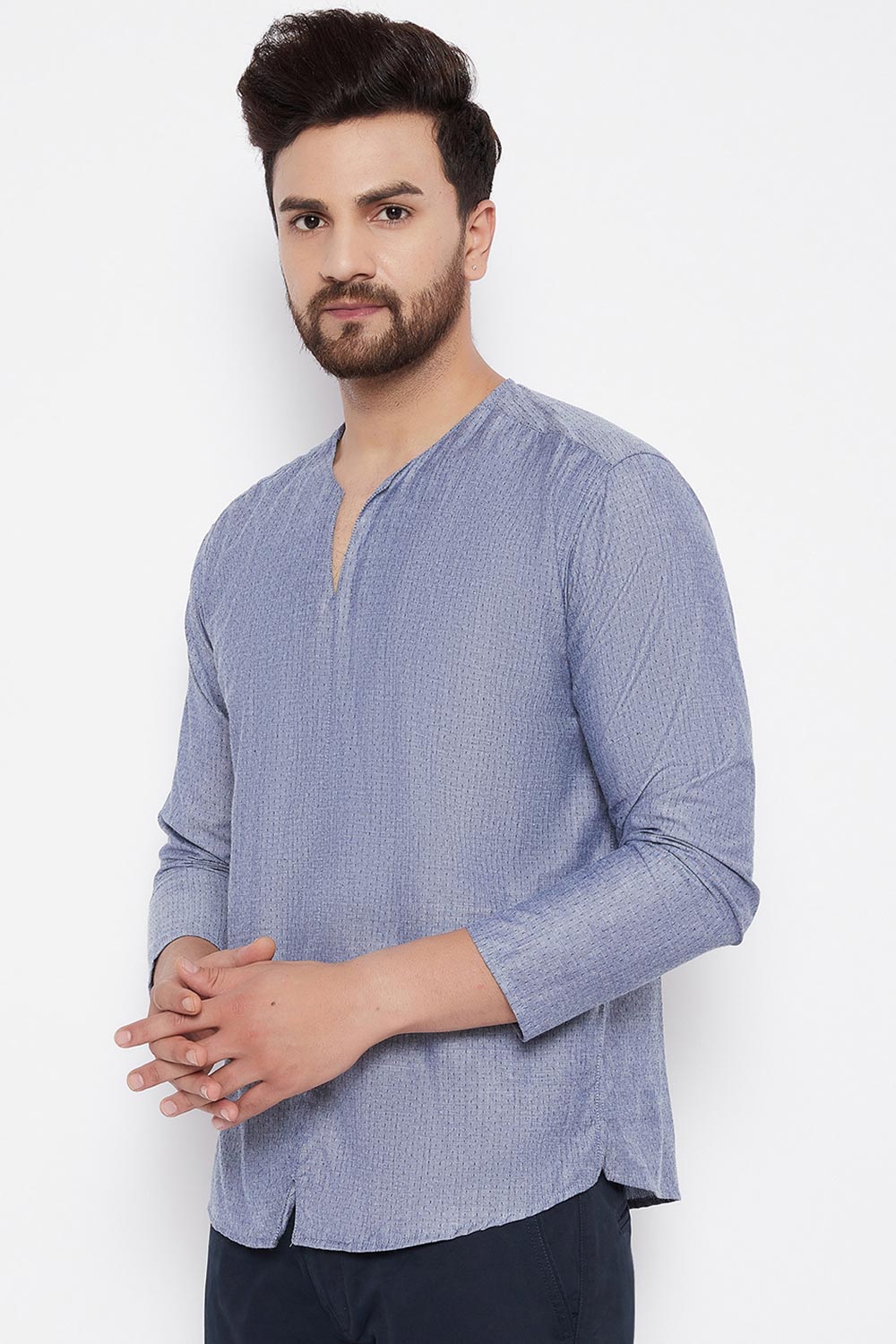 Buy Blended Cotton Woven Kurta in Grey Online - Front