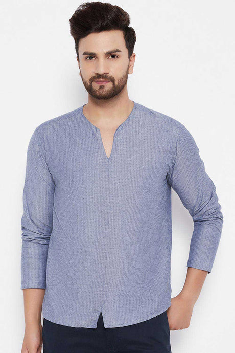 Buy Blended Cotton Woven Kurta in Grey Online