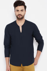 Buy Blended Cotton Solid Kurta in Blue Online