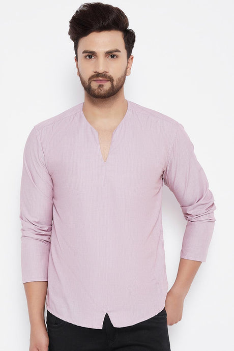 Buy Blended Cotton Striped Kurta in Pink Online