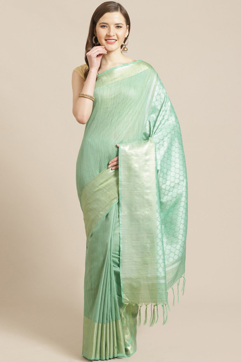 Buy Art Silk Woven Saree in Green