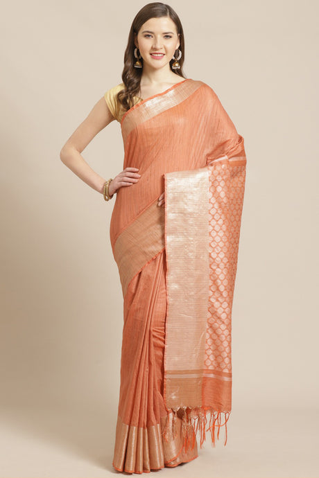 Buy Art Silk Woven Saree in Orange