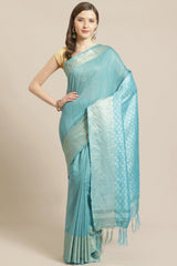 Buy Art Silk Woven Saree in Sky Blue