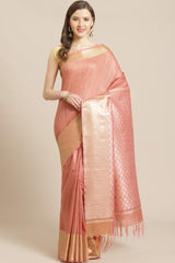 Buy Art Silk Woven Saree in Peach