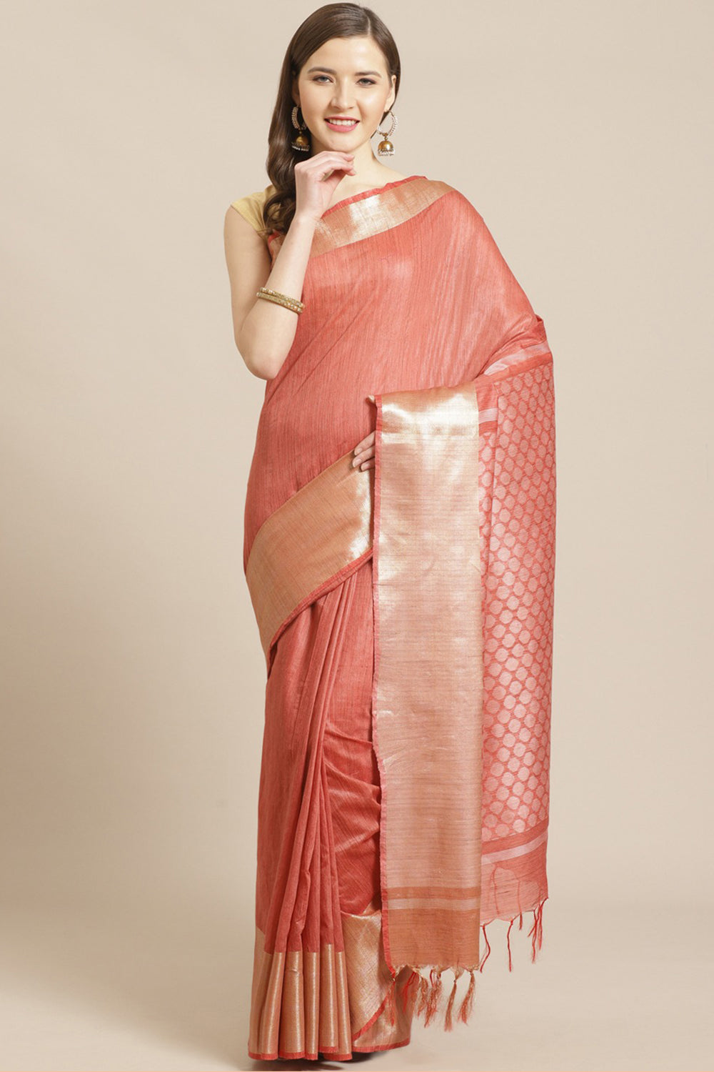 Buy Art Silk Woven Saree in Red