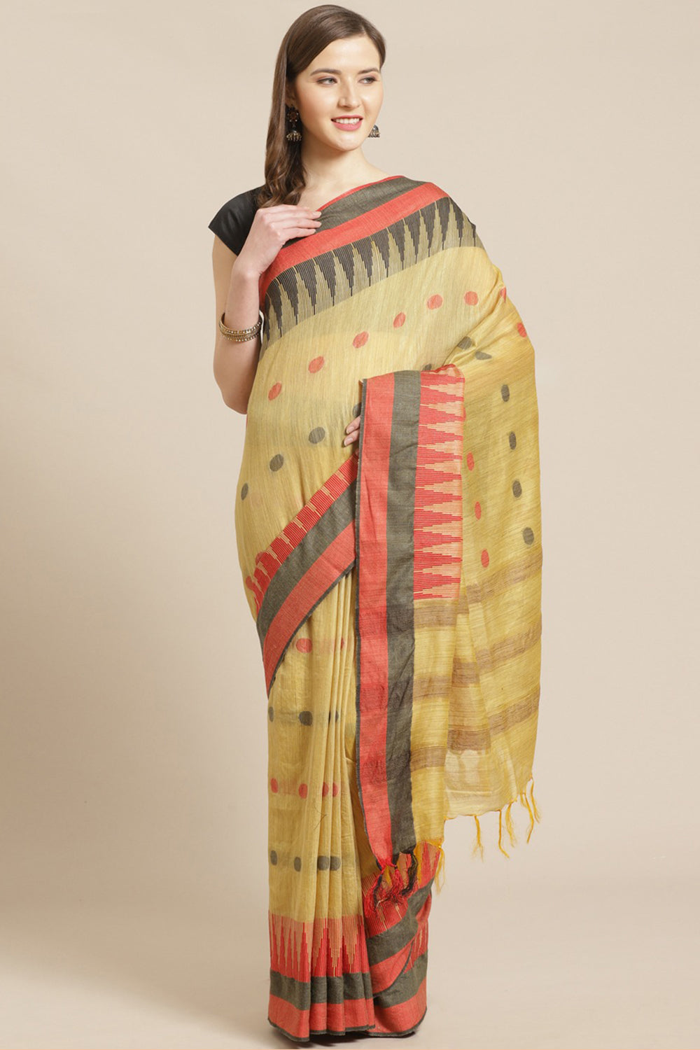 Buy Art Silk Woven Saree in Yellow