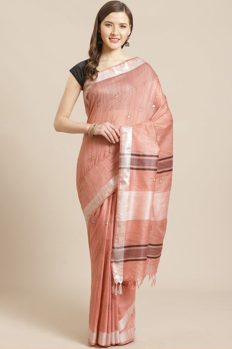 Buy Silk Woven Saree in Peach