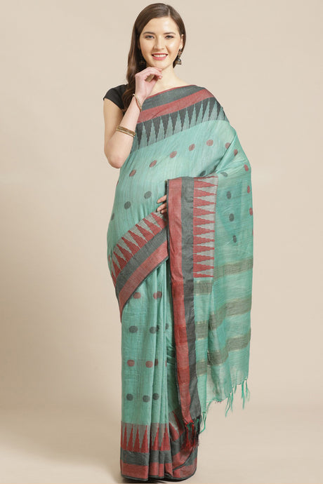 Buy Art Silk Woven Saree in Green