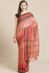 Buy Art Silk Woven Saree in Peach