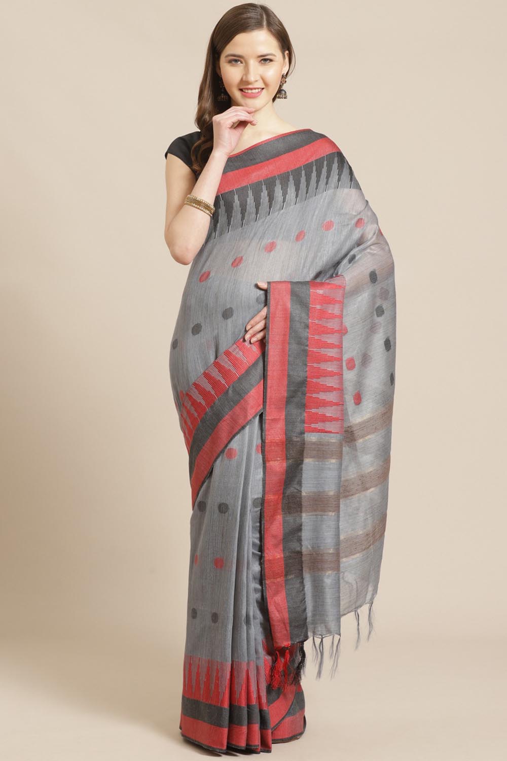 Buy Art Silk Woven Saree in Grey