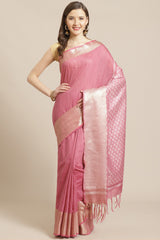 Buy Art Silk Woven Saree in Pink