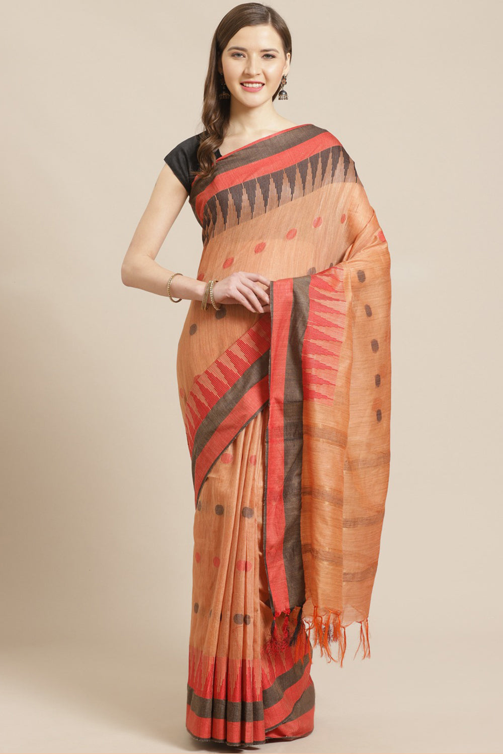 Buy Art Silk Woven Saree in Orange