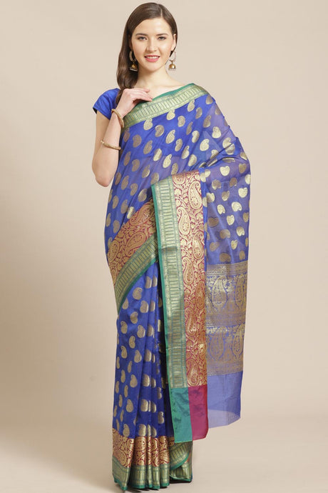 Buy Art Silk Woven Saree in Blue