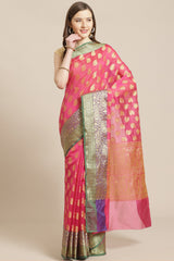 Buy Art Silk Woven Saree in Pink