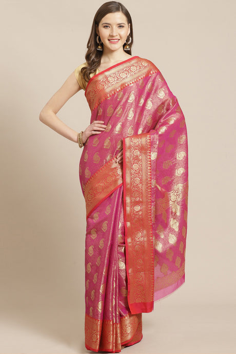 Buy Art Silk Woven Saree in Pink