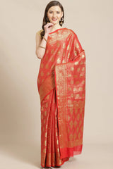 Buy Art Silk Woven Saree in Red