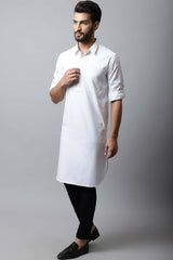 Men's Light White Self-Design Full Sleeve Long Kurta Top