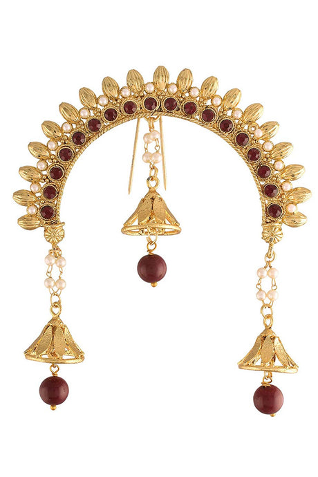Maroon Gold Plated Maharastrian Jewellery Aambada Juda Pin