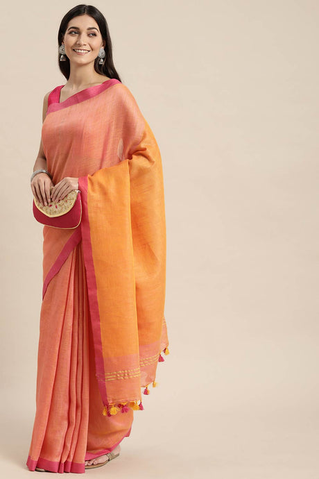 Peach Cotton Indian Saree