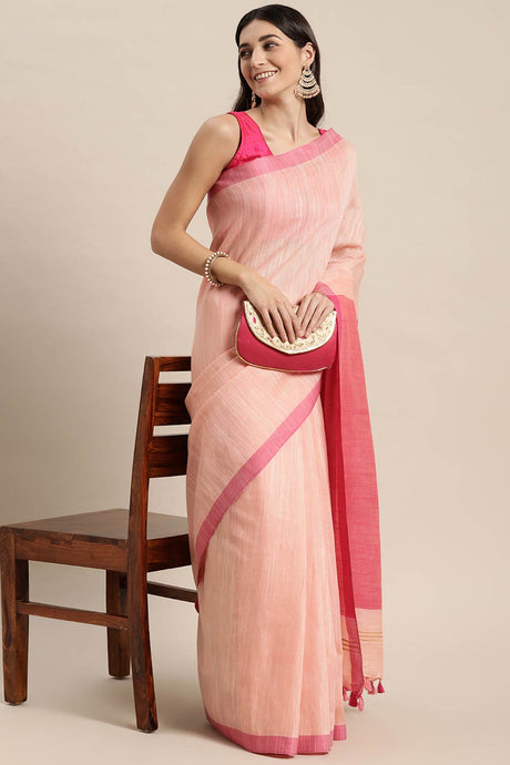 Peach Cotton Indian Saree