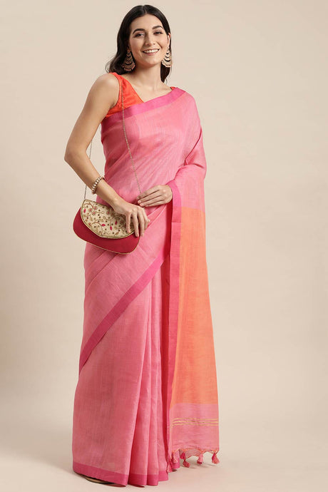 Pink Cotton Indian Saree