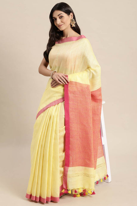Yellow Cotton Indian Saree
