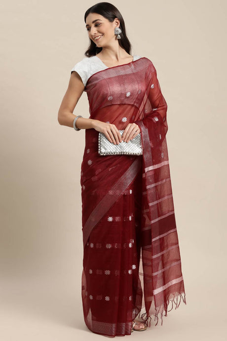 Maroon Organza Indian Saree