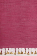 Buy Linen Blend Solid Saree in Pink Online - Side