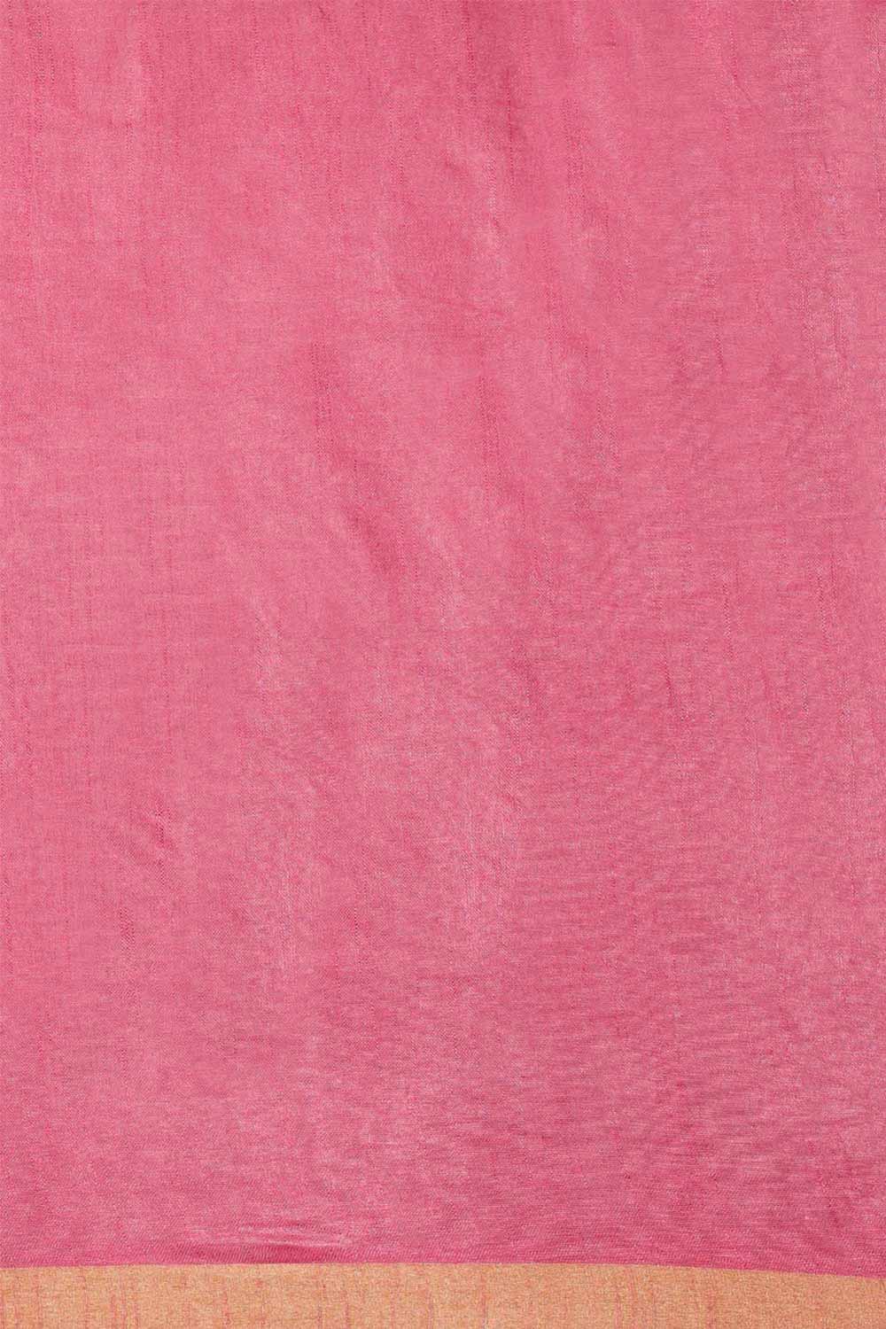 Buy Linen Blend Solid Saree in Pink Online - Front