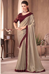 Buy Beige Georgette Embellished Saree Online