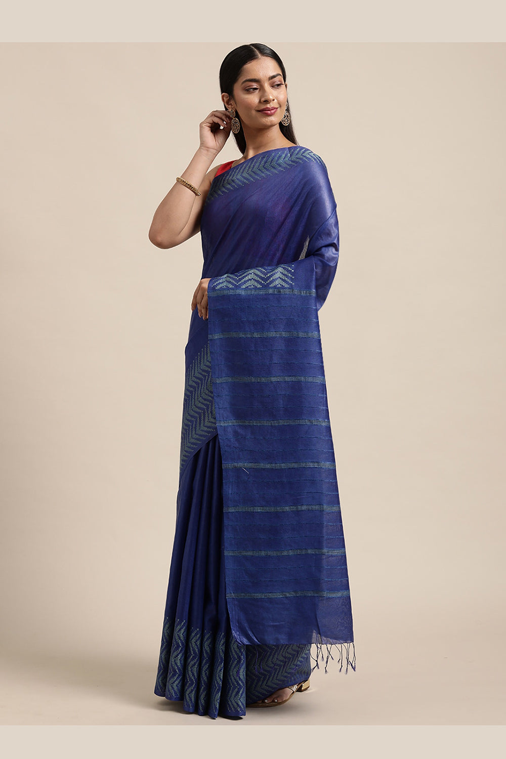 Buy Cotton Silk Woven Saree in Blue