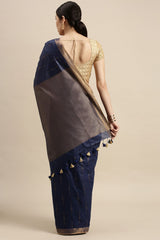 Navy Blue Woven Saree Online