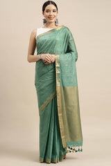 Buy Art Silk Woven Saree in Green